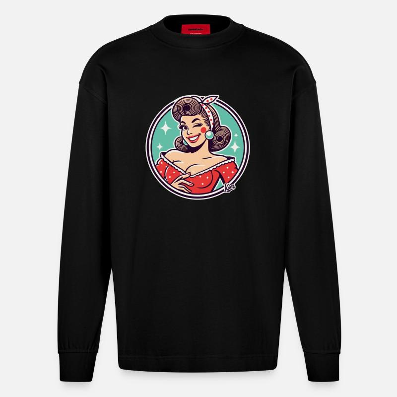 Die gute Retro Hausfrau - Heavyweight Oversized Organic Langarmshirt Made in EU - SOLID BLACK