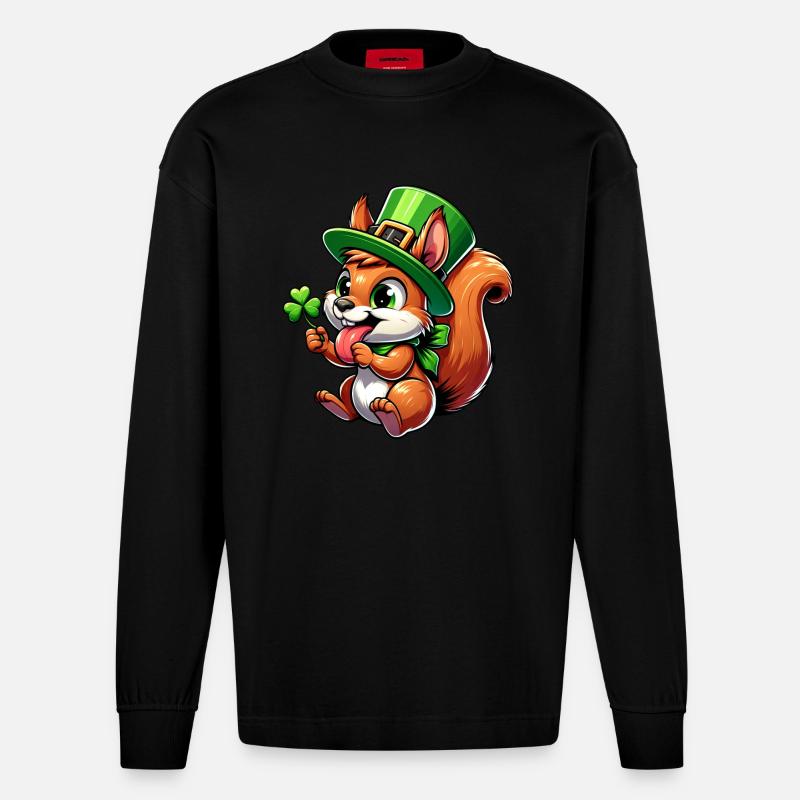 St. Patrick's freches Eichhörnchen - Heavyweight Oversized Organic Langarmshirt Made in EU - SOLID BLACK
