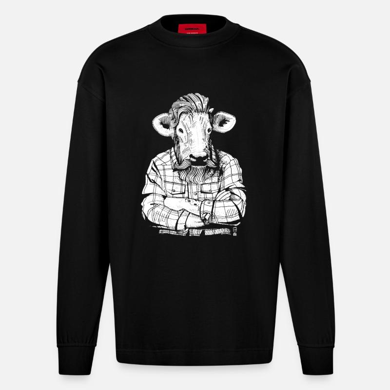 Mister Beef (white version) - Heavyweight Oversized Organic Longsleeve Shirt Made in EU - SOLID BLACK