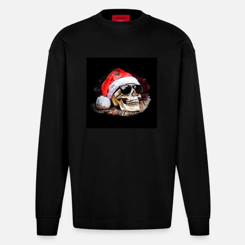 HoHoHo Skull - Heavyweight Oversized Organic Langarmshirt Made in EU - SOLID BLACK