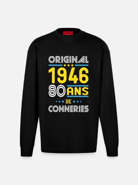 Original – 1946 – 80 Jahre - Heavyweight Oversized Organic Langarmshirt Made in EU - SOLID BLACK
