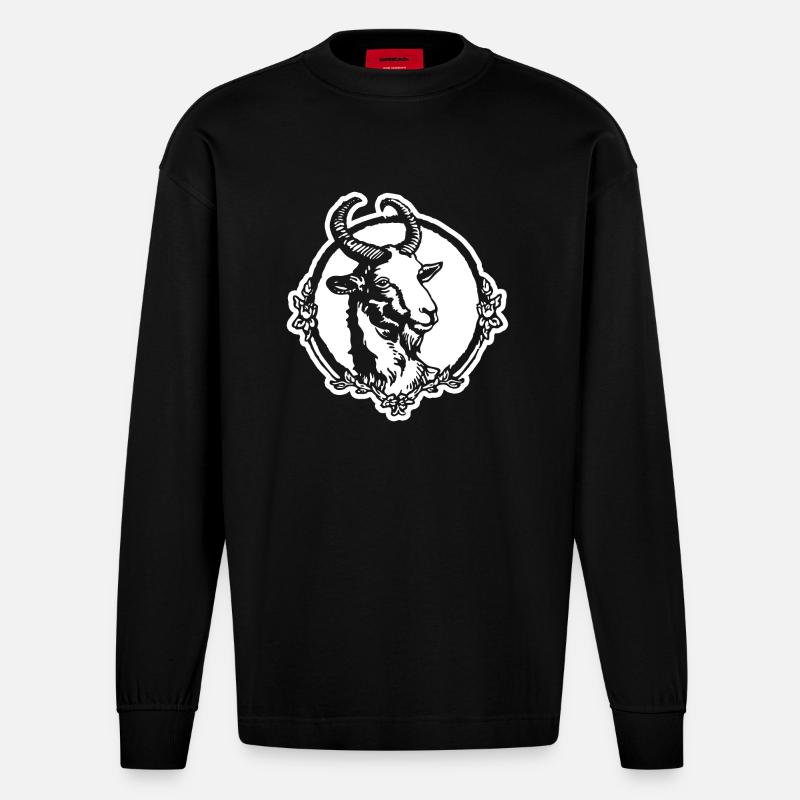 Steinbock Ziege - Heavyweight Oversized Organic Langarmshirt Made in EU - SOLID BLACK