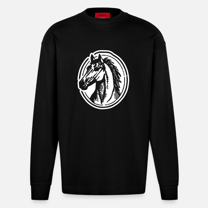 Cheval Chevaux Équitation Cavalier - Manches longues bio épais oversize fabriqué en UE - SOLID BLACK