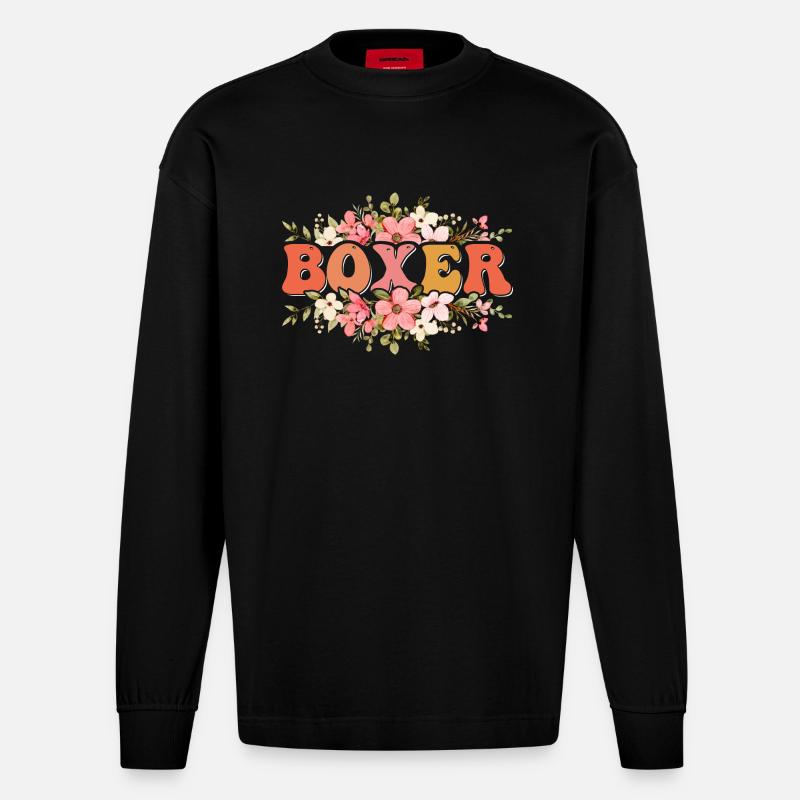 Boxer Hund - Heavyweight Oversized Organic Langarmshirt Made in EU - SOLID BLACK