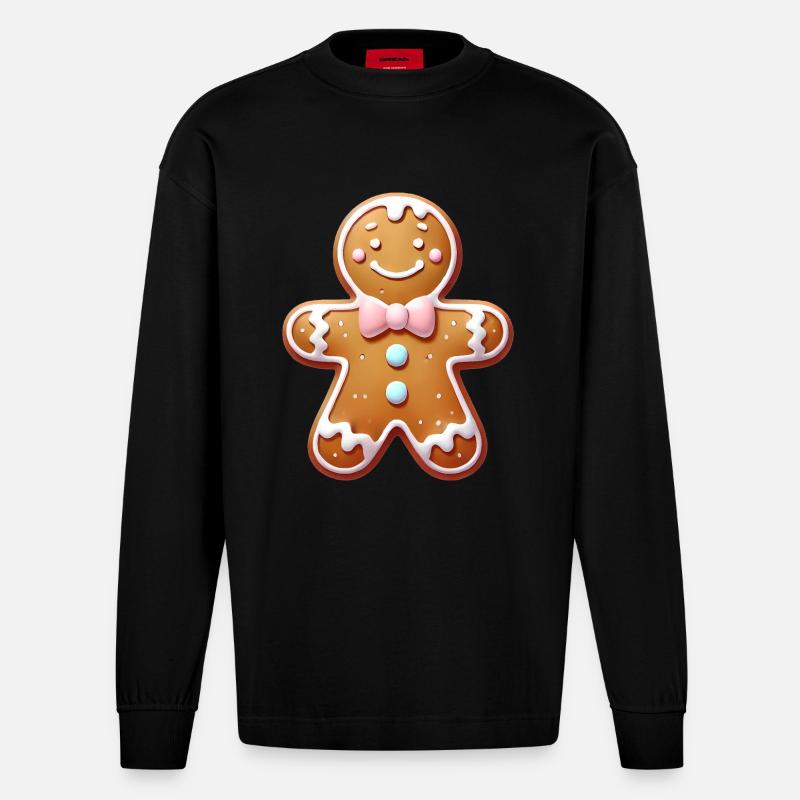 Fröhlicher Lebkuchenmann Illustration - Heavyweight Oversized Organic Langarmshirt Made in EU - SOLID BLACK