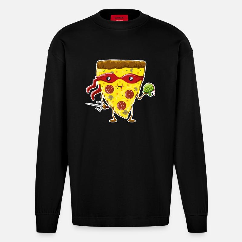 Ninja Pizza eats turtle - Manches longues bio épais oversize fabriqué en UE - SOLID BLACK