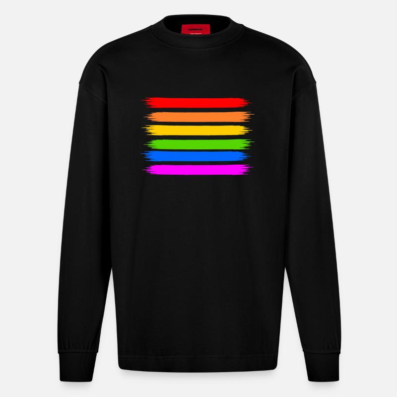 Regenbogen Regenbogenfahne - Heavyweight Oversized Organic Langarmshirt Made in EU - SOLID BLACK