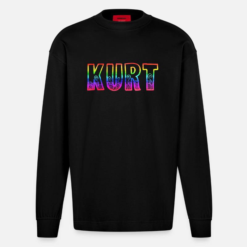 kurt rs regenbogen - Heavyweight Oversized Organic Langarmshirt Made in EU - SOLID BLACK