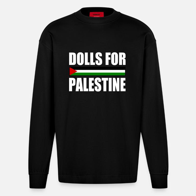 dolls for palestine - Heavyweight Oversized Organic Longsleeve Shirt Made in EU - SOLID BLACK