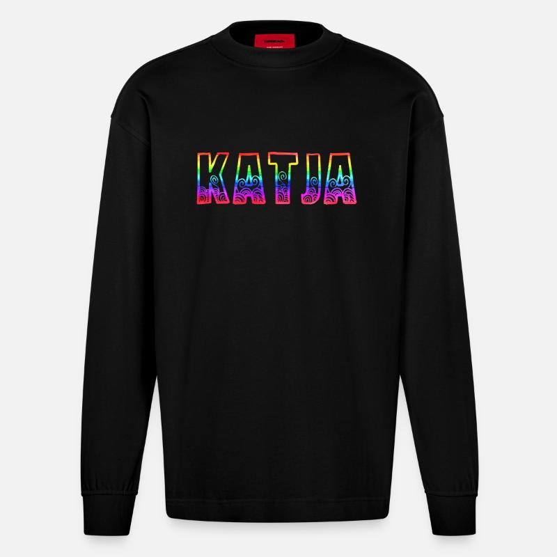katja rs regenbogen - Heavyweight Oversized Organic Langarmshirt Made in EU - SOLID BLACK