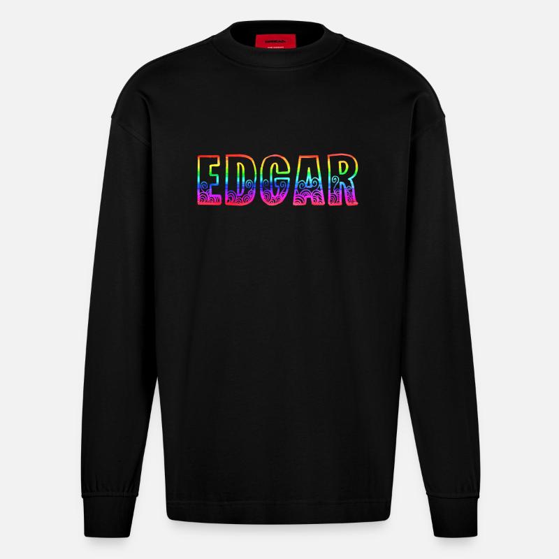 edgar rs regenbogen - Heavyweight Oversized Organic Langarmshirt Made in EU - SOLID BLACK