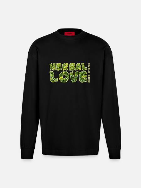 Herbal Love Mustard - Heavyweight Oversized Organic Longsleeve Shirt Made in EU - SOLID BLACK