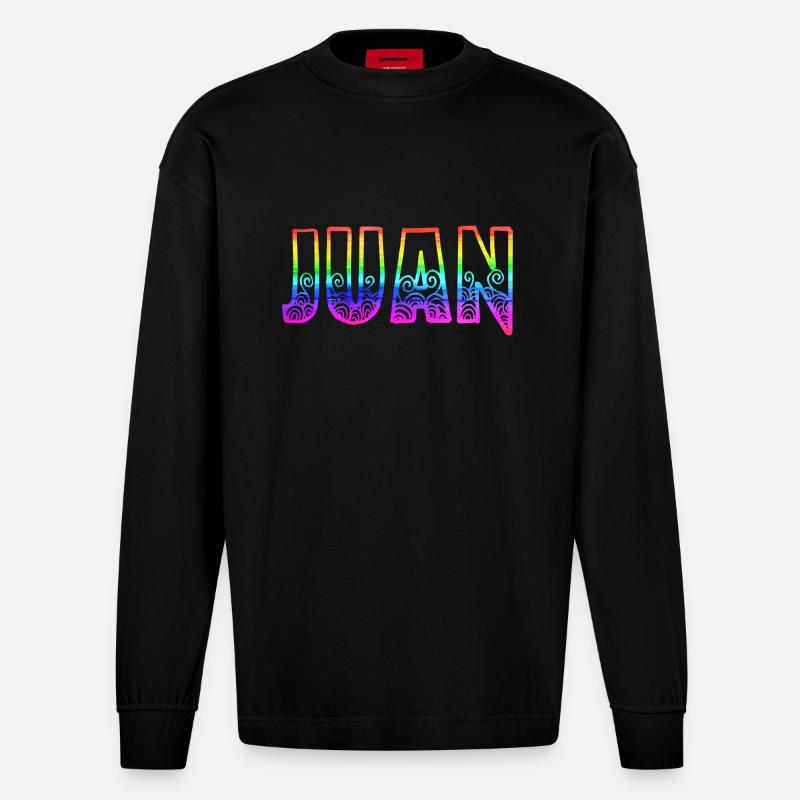 juan rs regenbogen - Heavyweight Oversized Organic Langarmshirt Made in EU - SOLID BLACK