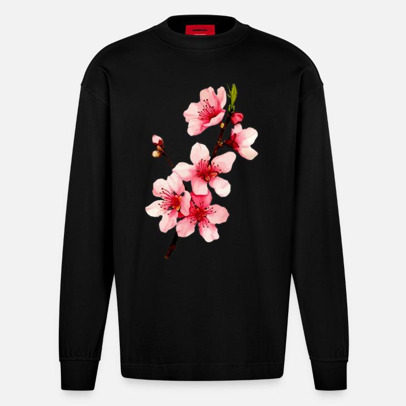 Kirschblüte - Heavyweight Oversized Organic Langarmshirt Made in EU - SOLID BLACK