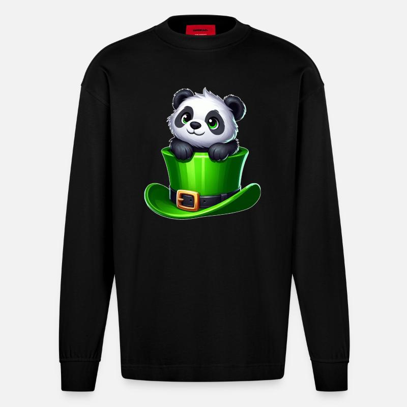 Saint-Patrick Panda Cylindre Trèfle - Manches longues bio épais oversize fabriqué en UE - SOLID BLACK