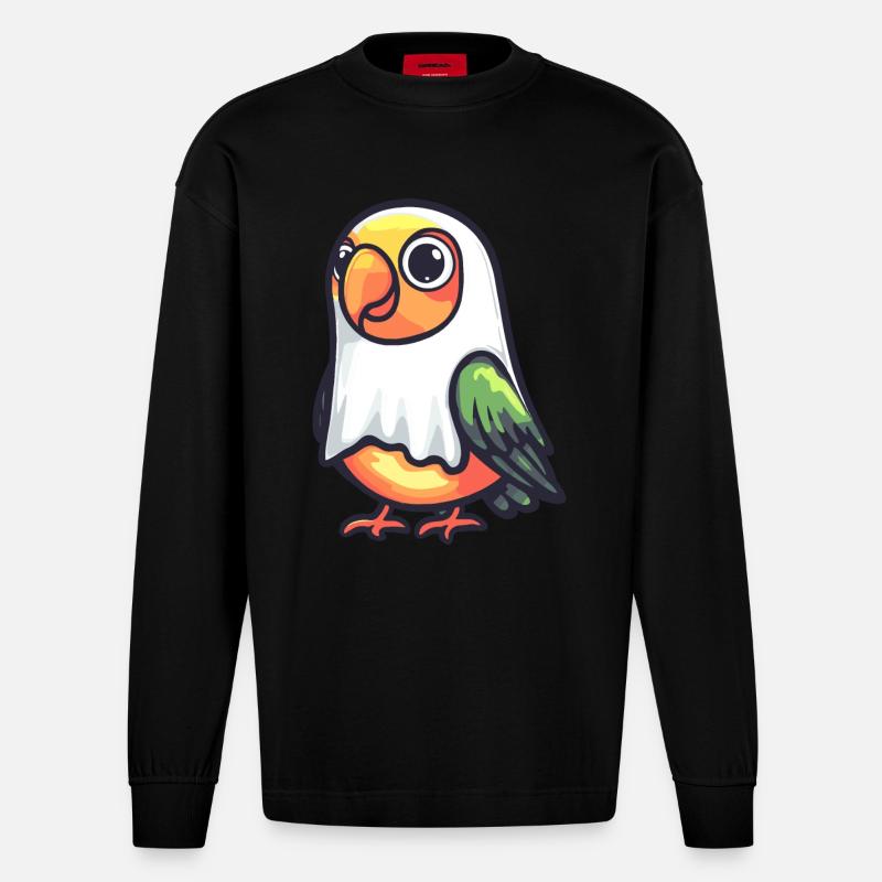 Papagai Halloween Comic Geist - Heavyweight Oversized Organic Langarmshirt Made in EU - SOLID BLACK
