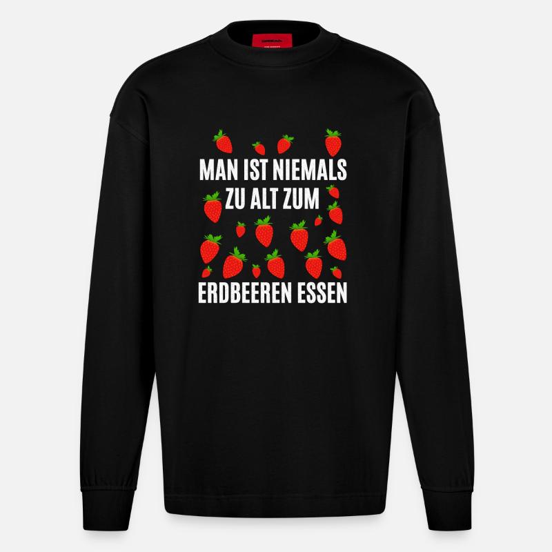Erdbeeren - Heavyweight Oversized Organic Langarmshirt Made in EU - SOLID BLACK