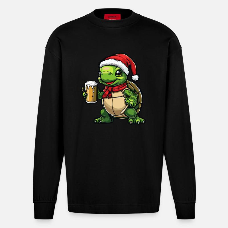 Bière de Noël Turtle - Manches longues bio épais oversize fabriqué en UE - SOLID BLACK