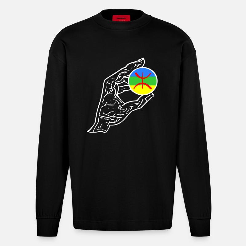 Drapeau de la main Amazigh - Manches longues bio épais oversize fabriqué en UE - SOLID BLACK