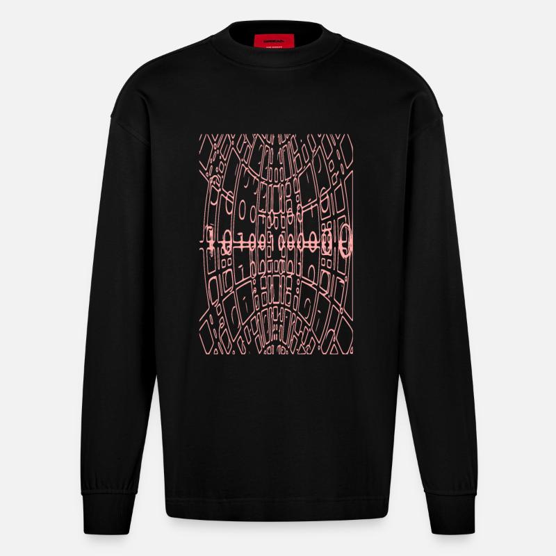 Binary Code Abstract (pink) - Heavyweight Oversized Organic Longsleeve Shirt Made in EU - SOLID BLACK