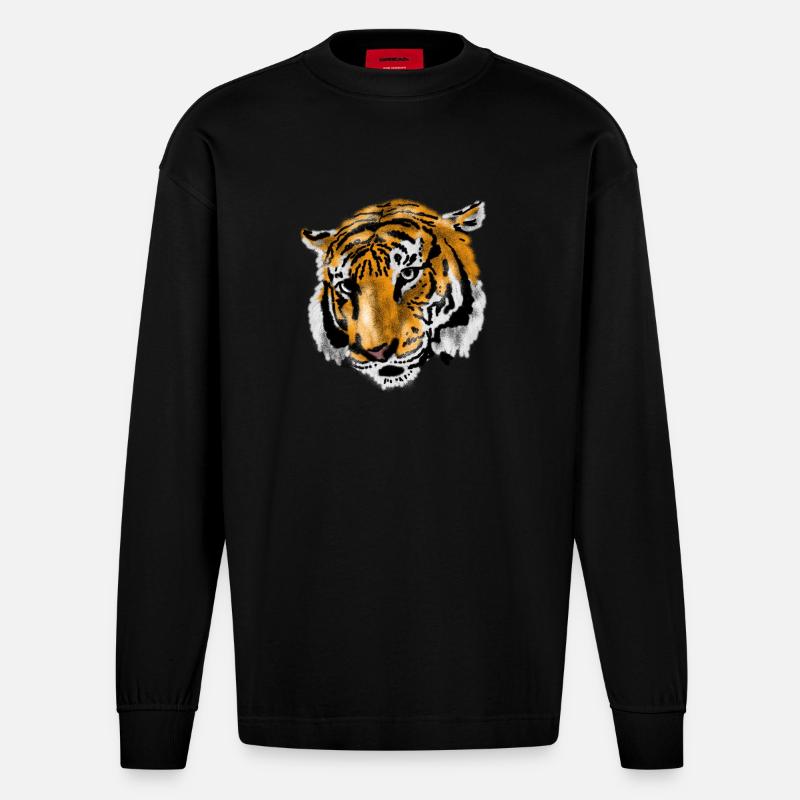 Tiger - Heavyweight Oversized Organic Langarmshirt Made in EU - SOLID BLACK