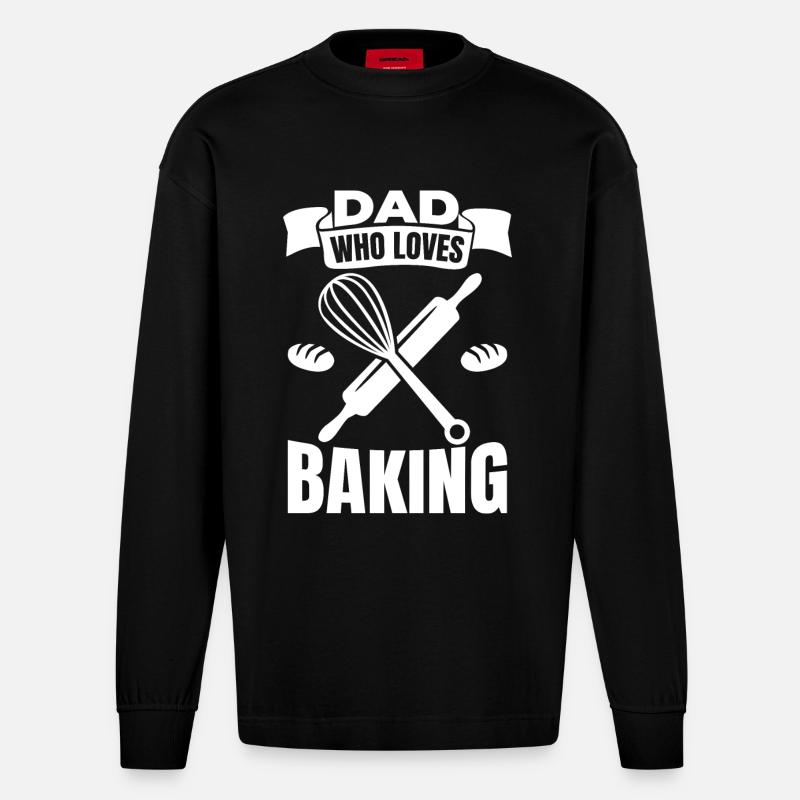 Papa, der gerne backt - Heavyweight Oversized Organic Langarmshirt Made in EU - SOLID BLACK