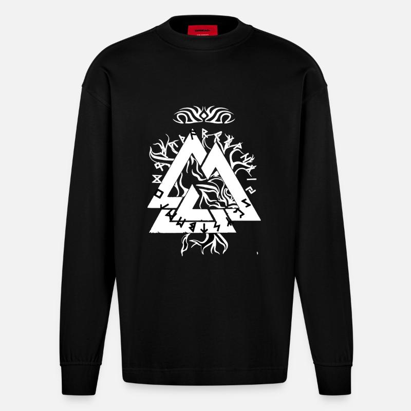 Magic Rune Triangle design - Heavyweight Oversized Organic Longsleeve Shirt Made in EU - SOLID BLACK
