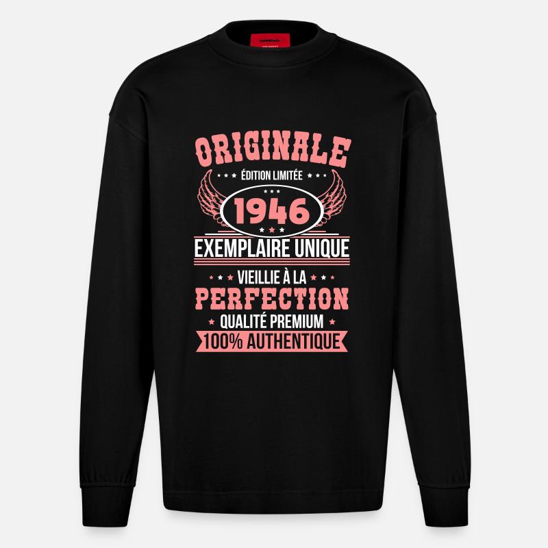 1946 – Unique example – Premium quality - Heavyweight Oversized Organic Longsleeve Shirt Made in EU - SOLID BLACK