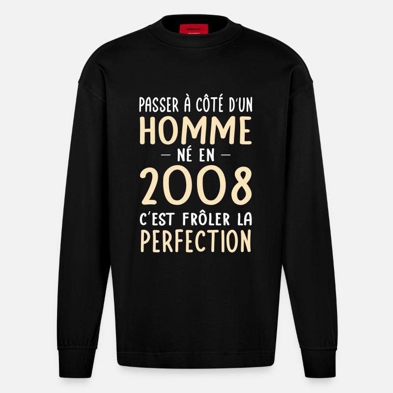Geboren 2008 – Perfektion nahe - Heavyweight Oversized Organic Langarmshirt Made in EU - SOLID BLACK