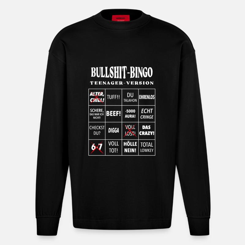 Bingo à la connerie – Version ado - Manches longues bio épais oversize fabriqué en UE - SOLID BLACK
