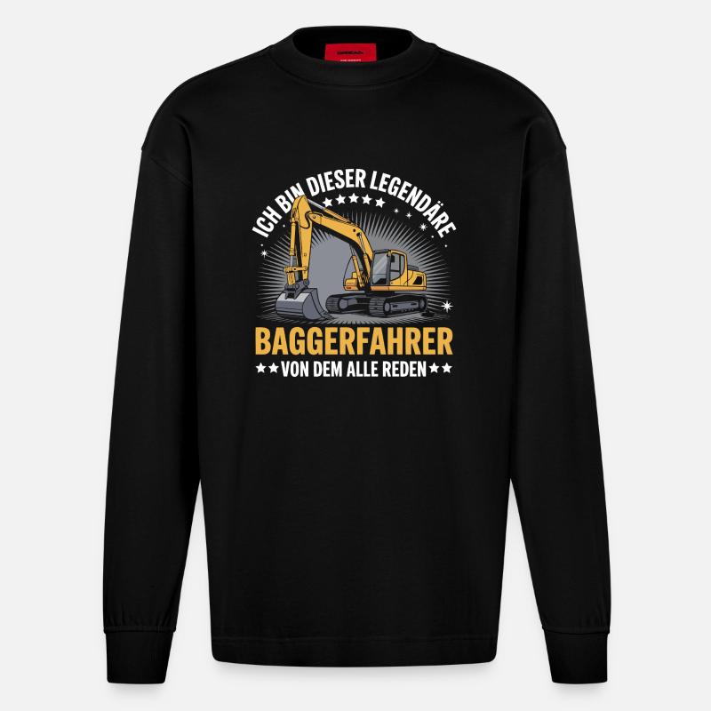 Baggerfahrer Bagger - Heavyweight Oversized Organic Langarmshirt Made in EU - SOLID BLACK