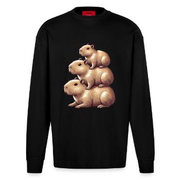 Gestapelte Wasserschweine Niedliches Tier Design - Heavyweight Oversized Organic Langarmshirt Made in EU - SOLID BLACK - Vorne