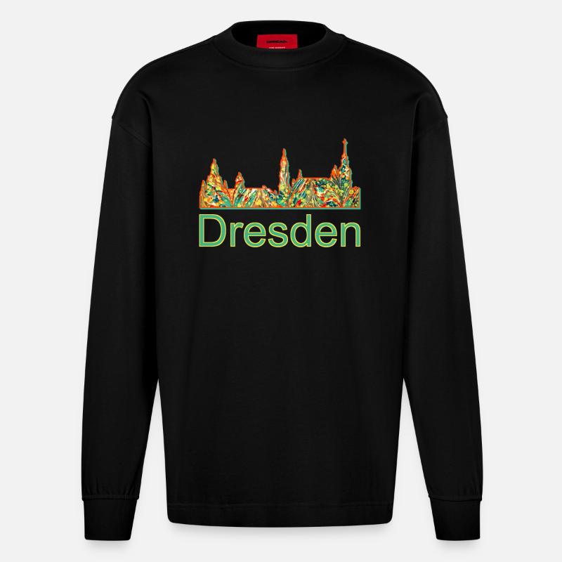 dresden e 20 - Heavyweight Oversized Organic Langarmshirt Made in EU - SOLID BLACK