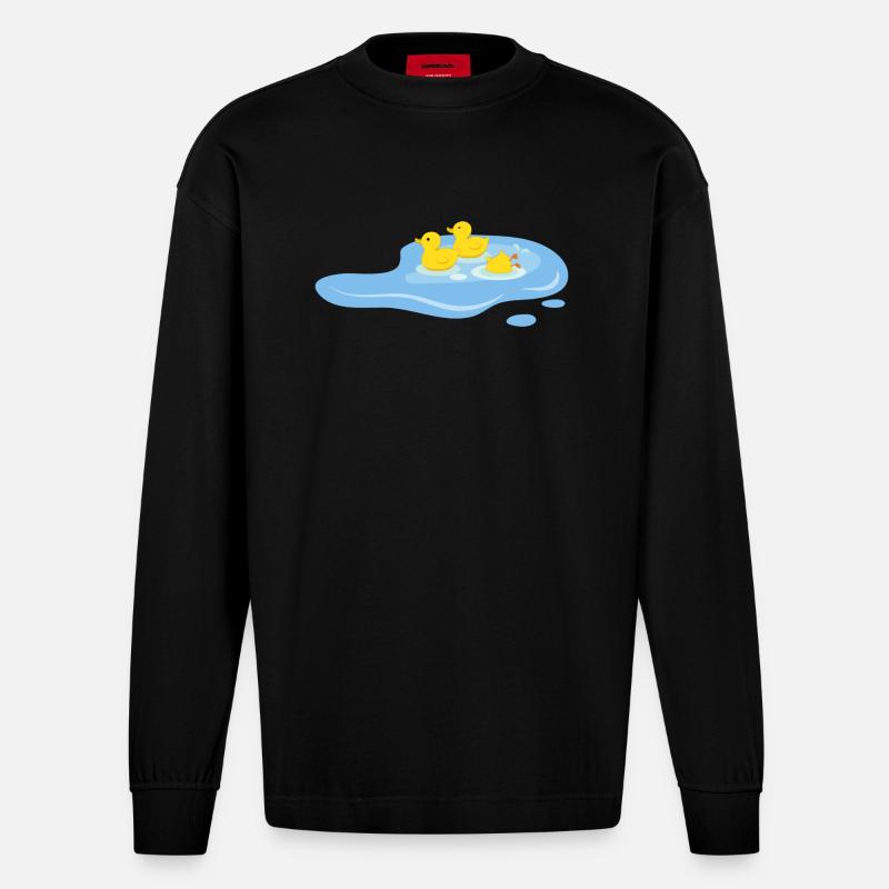 Ducks in a pond - Heavyweight Oversized Organic Longsleeve Shirt Made in EU - SOLID BLACK