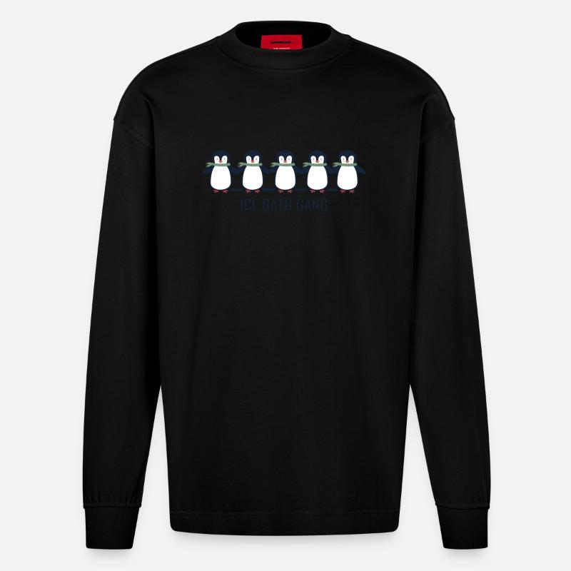 eisbader winterbader pinguin eisbaden - Heavyweight Oversized Organic Langarmshirt Made in EU - SOLID BLACK