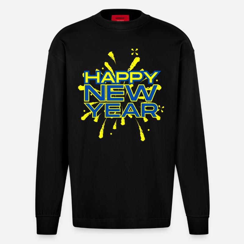 Happy New Year - Heavyweight Oversized Organic Langarmshirt Made in EU - SOLID BLACK