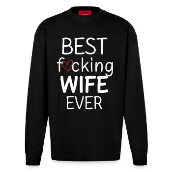 Meilleure épouse de tous les temps, la Saint-Valentin - Manches longues bio épais oversize fabriqué en UE - SOLID BLACK - Devant