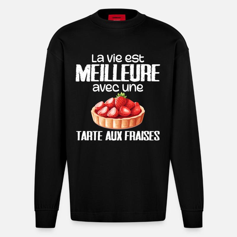 Erdbeerkuchen - Heavyweight Oversized Organic Langarmshirt Made in EU - SOLID BLACK