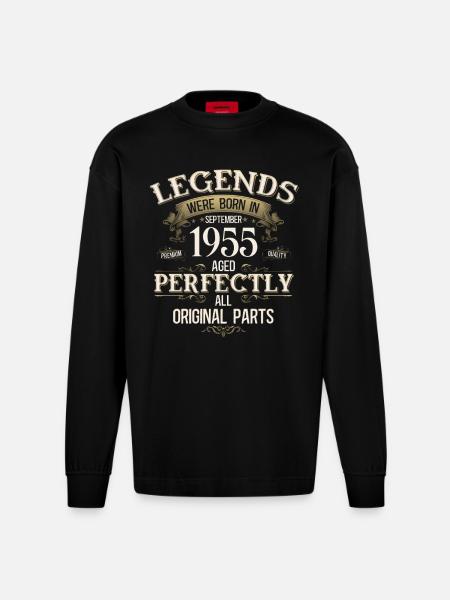 70th Birthday Gift Legend September 1955 - Heavyweight Oversized Organic Longsleeve Shirt Made in EU - SOLID BLACK
