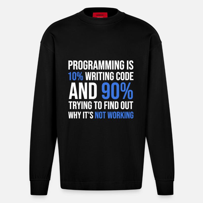 Code Debugging Humor T-Shirt Design - Heavyweight Oversized Organic Longsleeve Shirt Made in EU - SOLID BLACK