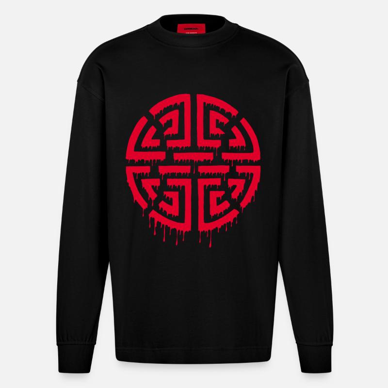 Graffiti eines roten Labyrinths - Heavyweight Oversized Organic Langarmshirt Made in EU - SOLID BLACK