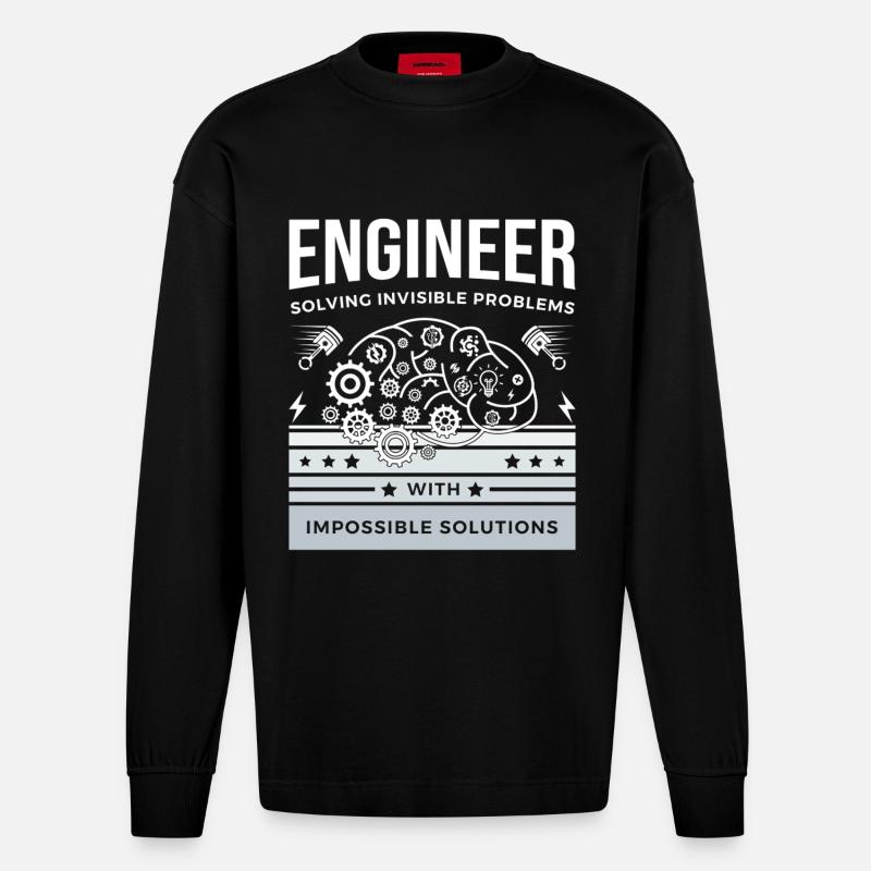 ENGINEER – Solving Invisible Problems T-Shirt - Heavyweight Oversized Organic Longsleeve Shirt Made in EU - SOLID BLACK