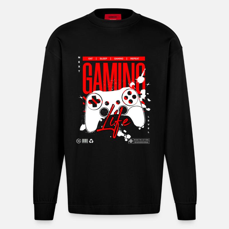 Next Level Gaming Life Controller T-Shirt - Heavyweight Oversized Organic Langarmshirt Made in EU - SOLID BLACK
