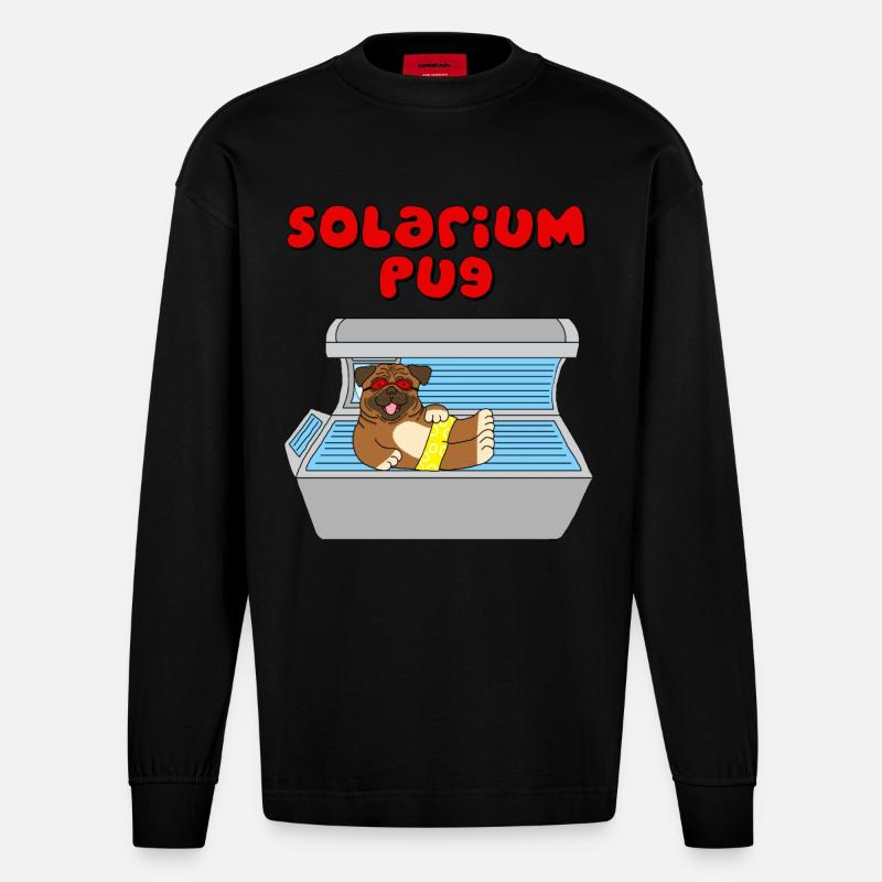 solarium mops pug - Heavyweight Oversized Organic Langarmshirt Made in EU - SOLID BLACK