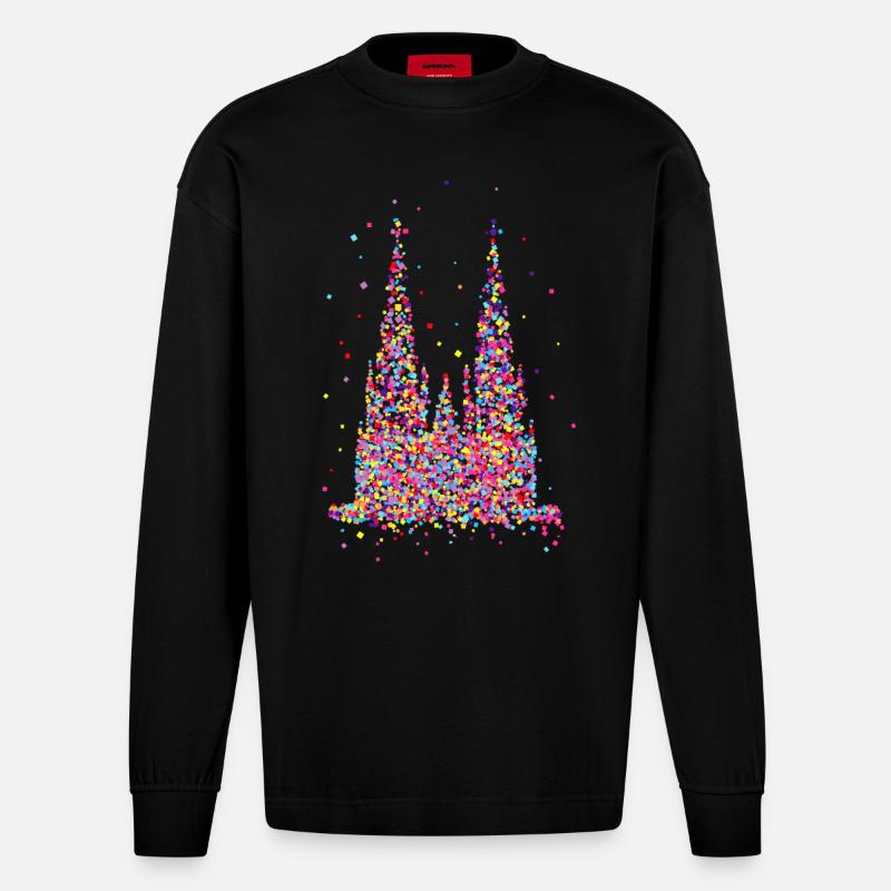 Kölner Dom, Konfetti - Heavyweight Oversized Organic Langarmshirt Made in EU - SOLID BLACK