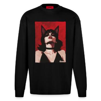 Verführerische Frau mit Katzenohren - Heavyweight Oversized Organic Langarmshirt Made in EU - SOLID BLACK - Vorne