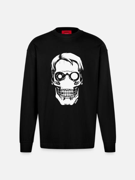 Cyber Skull – Futuristic Skull - Heavyweight Oversized Organic Longsleeve Shirt Made in EU - SOLID BLACK