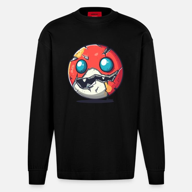 Zerbrochenes Kugel Monster mit Zähnen - Heavyweight Oversized Organic Langarmshirt Made in EU - SOLID BLACK