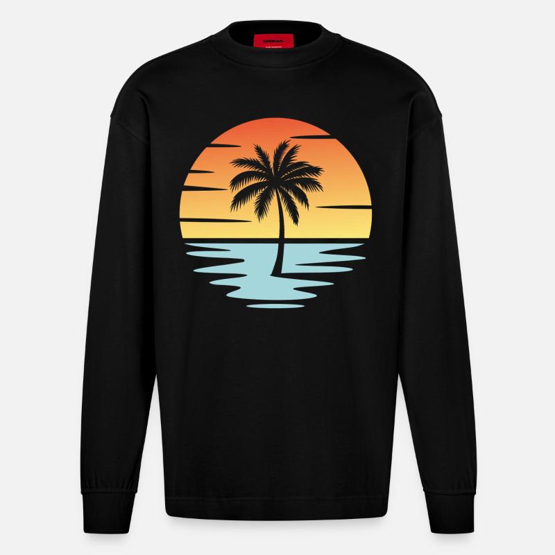 Plage Coucher de soleil - Manches longues bio épais oversize fabriqué en UE - SOLID BLACK