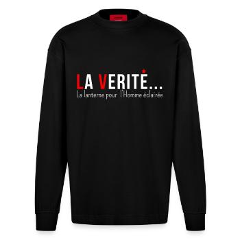 "LA VERITE... la lanterne pour l' homme éclairé" - Manches longues bio épais oversize fabriqué en UE - SOLID BLACK - Devant